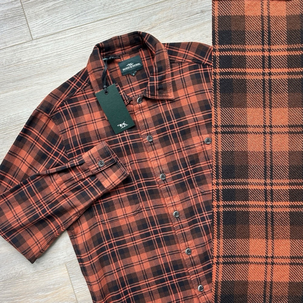 NWT Rodd & Gunn Men's Small Bryant Park Shirt Pumpkin Orange Plaid Button Down